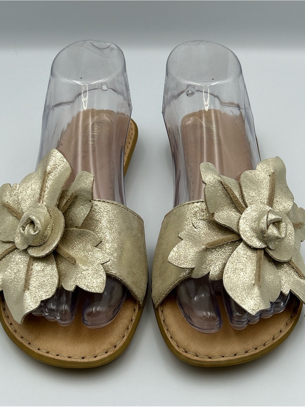 Born Azalea Slide Sandals 8M Metallic Gold Leather Flat Slip Ons Casual Dress